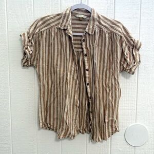 Muslin striped short sleeve button up